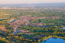 Aerial photograpy of Village view from the Epple to the Rhine from the west in Neuburg am Rhein in the state Rhineland-Palatinate, Germany