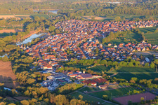 Oblique view of Village view from the Epple to the Rhine from the west in Neuburg am Rhein in the state Rhineland-Palatinate, Germany