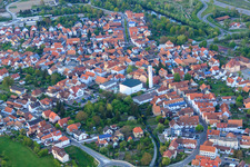 Alt-Wörth with Luitpoldstraße and parish church of St. Ägidius in Wörth am Rhein in the state Rhineland-Palatinate, Germany