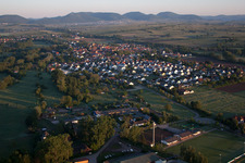 Town View of the streets and houses of the residential areas in the district Muehlhofen in Billigheim-Ingenheim in the state Rhineland-Palatinate from above