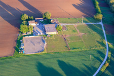 Oblique view of Horse paddocks around the Birkenhof in Impflingen in the state Rhineland-Palatinate, Germany
