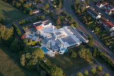 Oblique view of LaOla indoor and outdoor swimming pool in the district Queichheim in Landau in der Pfalz in the state Rhineland-Palatinate, Germany
