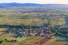 Aerial view of Village view in the morning from the south in Knöringen in the state Rhineland-Palatinate, Germany