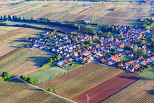Aerial photograpy of Village view in the morning from the south in Knöringen in the state Rhineland-Palatinate, Germany