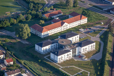Panel rows of photovoltaic and solar farm or solar power plant of Solar-Info-Zentrum SIZ GmbH in the district Lachen-Speyerdorf in Neustadt an der Weinstrasse in the state Rhineland-Palatinate, Germany