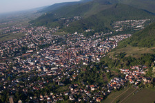 Neustadt an der Weinstraße in the state Rhineland-Palatinate, Germany seen from a drone