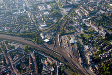 Aerial photograpy of Routing the railway junction of rail and track systems Deutsche Bahn in Neustadt an der Weinstrasse in the state Rhineland-Palatinate