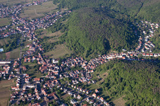Aerial photograpy of Village - view on the edge of wine yards in the district Hambach in Neustadt an der Weinstrasse in the state Rhineland-Palatinate, Germany