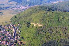 Limestone cliffs above the town in Frankweiler in the state Rhineland-Palatinate, Germany