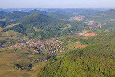 Wine village in the morning from the north in Albersweiler in the state Rhineland-Palatinate, Germany