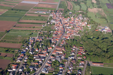 Village - view on the edge of agricultural fields and farmland in Winden in the state Rhineland-Palatinate, Germany from above