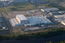 Oblique view of Oberwald industrial area in Wörth am Rhein in the state Rhineland-Palatinate, Germany