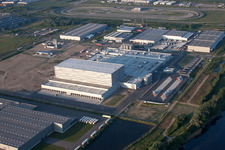 Bird's eye view of Oberwald industrial area in Wörth am Rhein in the state Rhineland-Palatinate, Germany