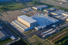 Construction site of Pfälzer Erfrischungsgetränke GmbH in Wörth am Rhein in the state Rhineland-Palatinate, Germany seen from above