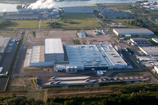 Oberwald industrial area in Wörth am Rhein in the state Rhineland-Palatinate, Germany from the drone perspective