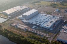 Oberwald industrial area in Wörth am Rhein in the state Rhineland-Palatinate, Germany seen from a drone