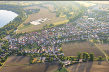 Aerial view of View of the town from the south in the district Leopoldshafen in Eggenstein-Leopoldshafen in the state Baden-Wuerttemberg, Germany