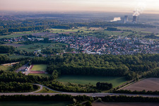 Drone image of District Rheinsheim in Philippsburg in the state Baden-Wuerttemberg, Germany