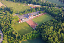 Aerial view of VfR sports fields Rheinsheim in the district Rheinsheim in Philippsburg in the state Baden-Wuerttemberg, Germany