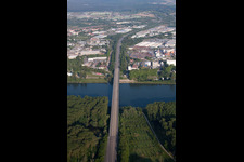 River - bridge construction of B35 crossing the Rhine river in Germersheim in the state Rhineland-Palatinate, Germany