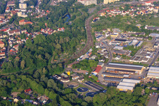 Railway tracks and sewage treatment plant at the Old Port in Germersheim in the state Rhineland-Palatinate, Germany