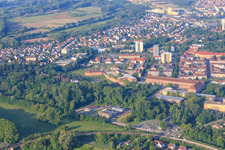 Oblique view of Fronte Lamotte City Park in Germersheim in the state Rhineland-Palatinate, Germany