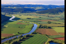 Course of the Weser to the north in Holzminden in the state Lower Saxony, Germany