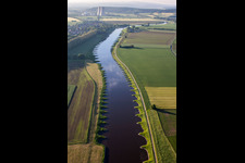 Aerial view of Building remains of the reactor units and facilities of the NPP nuclear power plant Kernkraftwerk Grohnde on Weser in Emmerthal in the state Lower Saxony, Germany