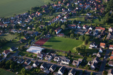 Aerial view of Sports hall and pitch in the district Grohnde in Emmerthal in the state Lower Saxony, Germany