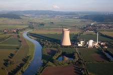 Aerial view of Building remains of the reactor units and facilities of the NPP nuclear power plant in Emmerthal in the state Lower Saxony