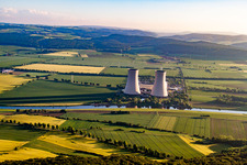 Bird's eye view of Nuclear power plant in the district Grohnde in Emmerthal in the state Lower Saxony, Germany