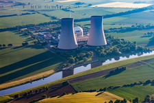 Drone recording of Nuclear power plant in the district Grohnde in Emmerthal in the state Lower Saxony, Germany
