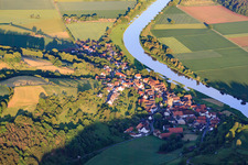 Aerial view of Village on the banks of the Weser in Brevörde in the state Lower Saxony, Germany