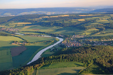 Village on the banks of the Weser in Polle in the state Lower Saxony, Germany