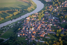 Village on the banks of the area Weser - river course in Polle in the state Lower Saxony, Germany