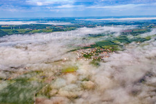 Place in the fog in front of the wind farm Fürstenau in the district Fürstenau in Höxter in the state North Rhine-Westphalia, Germany