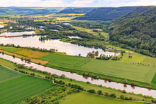 Aerial view of Beach of Lake Godelheim in Höxter in the state North Rhine-Westphalia, Germany