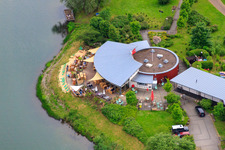 Aerial view of Restaurant Strandgut Höxter on Lake Godelheim in Höxter in the state North Rhine-Westphalia, Germany