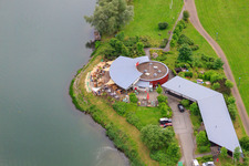 Aerial photograpy of Restaurant Strandgut Höxter on Lake Godelheim in Höxter in the state North Rhine-Westphalia, Germany