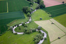 Serpentine curve of a river Nethe in Beverungen in the state North Rhine-Westphalia