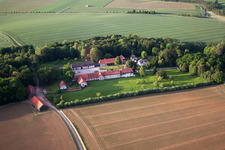 Farm on the edge of cultivated fields in the district Abbenburg in Brakel in the state North Rhine-Westphalia