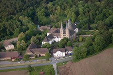 Aerial view of Complex of buildings of the monastery Abtei Marienmuenster in Marienmuenster in the state North Rhine-Westphalia