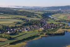 Village on the river bank areas of the Weser river in the district Meinbrexen in Lauenfoerde in the state Lower Saxony, Germany