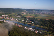 Village on the river bank areas of the Weser river between the district Herstelle and Wuergassen in Beverungen in the state North Rhine-Westphalia, Germany