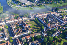 Baroque harbor with lock behind St. Stephen's Church in Bad Karlshafen in the state Hesse, Germany