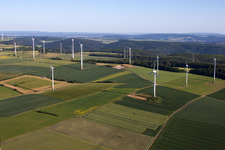 Oblique view of Wind farm Haarbrück-Wortberg in the district Haarbrück in Beverungen in the state North Rhine-Westphalia, Germany