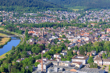 Weser riverbank and center with Kiliani Church in Höxter in the state North Rhine-Westphalia, Germany
