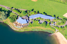Restaurant Strandgut Höxter on Lake Godelheim in Höxter in the state North Rhine-Westphalia, Germany seen from above