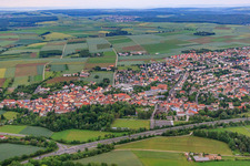 View of the town beyond the B303 in Niederwerrn in the state Bavaria, Germany