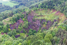 Oblique view of Old basalt quarry Sodenberg in the district Morlesau in Hammelburg in the state Bavaria, Germany